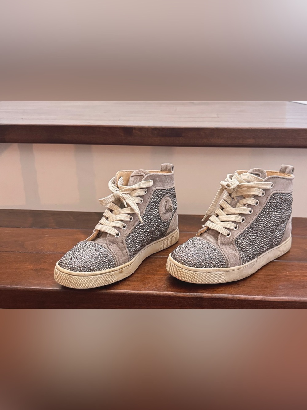 Christian Louboutin Grey suede and Glitters Louis Strass sneakers
